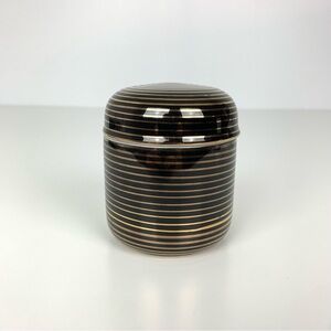 Fitz Floyd Trinket Box Lid Black Gold Swirl Japan Vtg Shiny Small Decorative